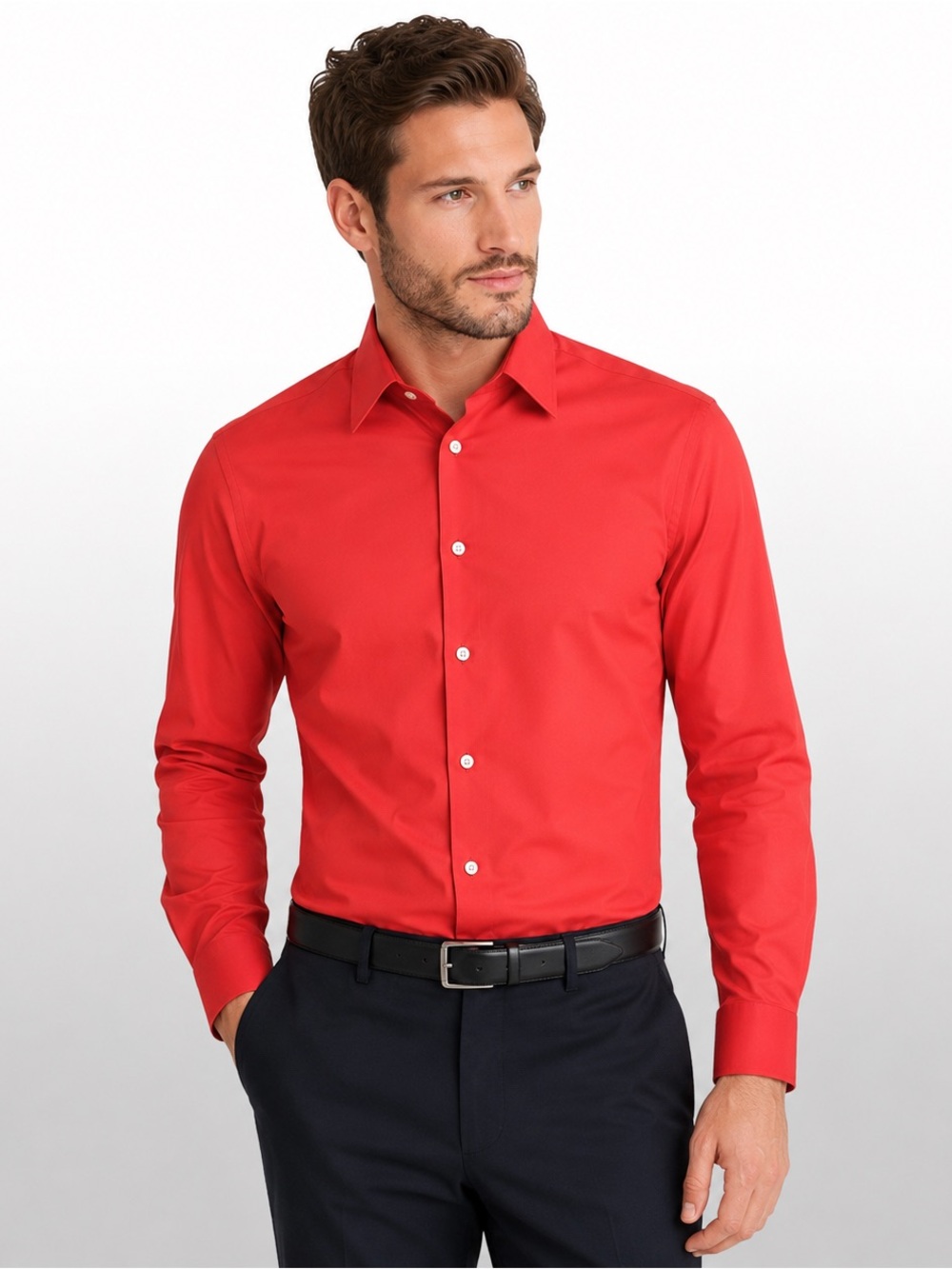 DKNY Blood Orange Slim Fit Natural Stretch Dress Shirt Men’s Large 17 34/35 Long